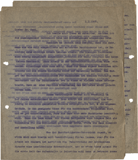 Letter from Gershom Sholem to Fritz Saxl, no place name, January 1, 1928, NLI, Gershom Scholem Archive, ARC. 4* 1599 01 2805.