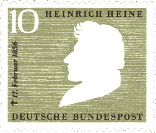 Special stamp issued by the German Federal Post Office to mark the 100th anniversary of Heinrich Heine’s death, Wikimedia Commons, Public Domain.