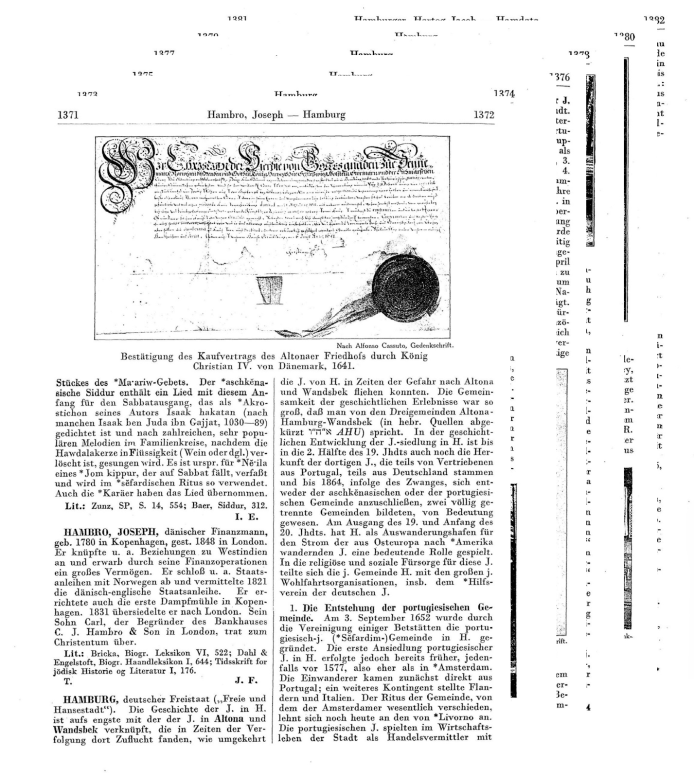 Max Grunwald’s entry on the lemma of “Hamburg” in the Jewish Encyclopedia, Volume II D-H, Berlin 1928, pp. 1371–1381, Johann Christian Senckenberg University Library, Frankfurt am Main, online at: https://sammlungen.ub.uni-frankfurt.de/freimann/content/pagetext/363914.