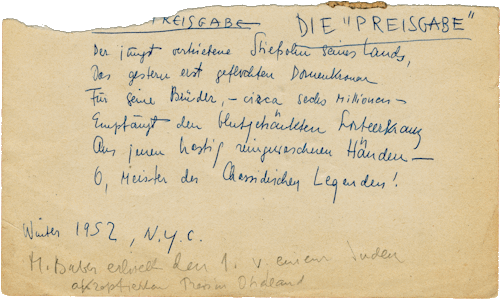 Mascha Kaléko, “Die Preisgabe” [The Betrayal] (handwritten draft), New York 1952, DLA, A: Kaléko, Mascha.