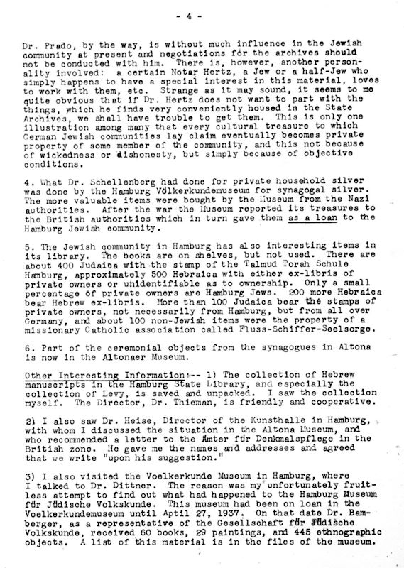 Hannah Arendt, Jewish Cultural Reconstruction Field Reports, 1948–1951, Field Report No. 18, February 15 – March 10, 1950, Leo Baeck Institute New York, edited in: Key Documents of German-Jewish History. ((excerpt: pages 4 and 5, p. 4)