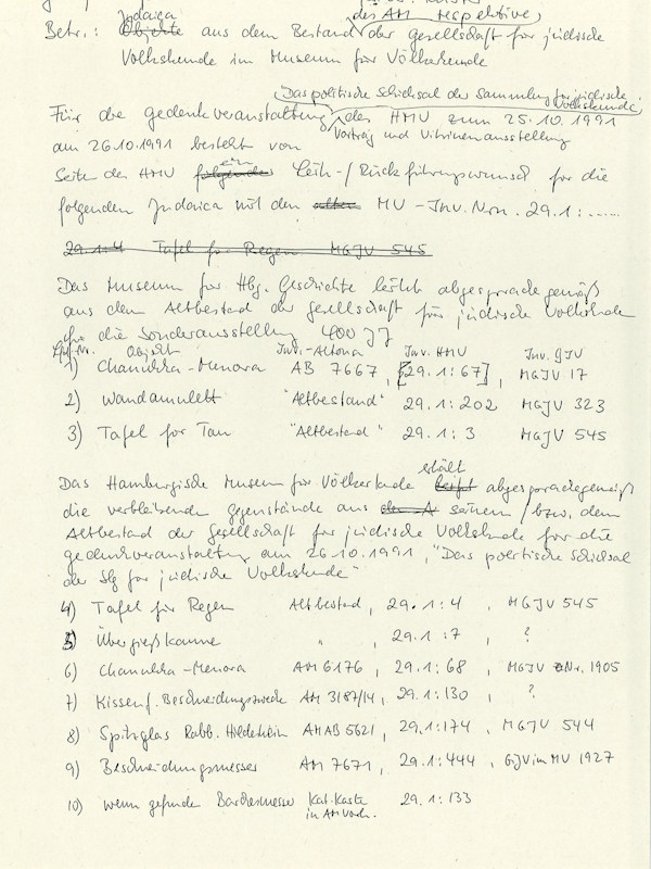 Memorandum on the transfer of the Altona Museum to the Museum of Ethnology, Hamburg 1991. MARKK Archive, no numbering.