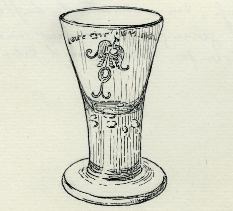 Index card for recording a pointed glass goblet with inscription, MARKK, photo: MARKK.